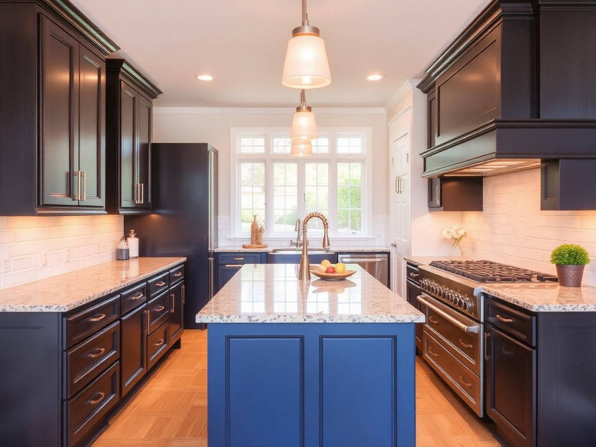 Transitional kitchen with granite countertops