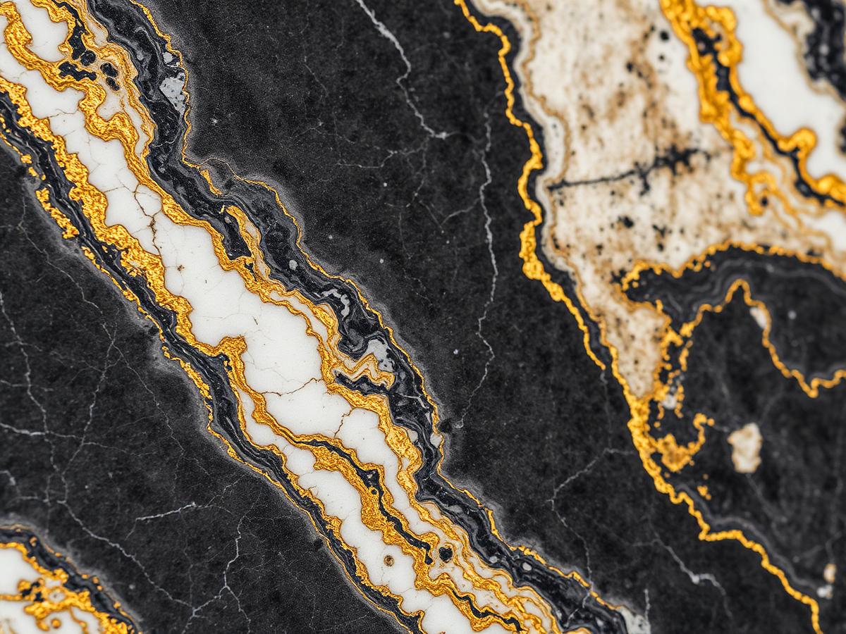 Close-up of gold-veined quartzite slab